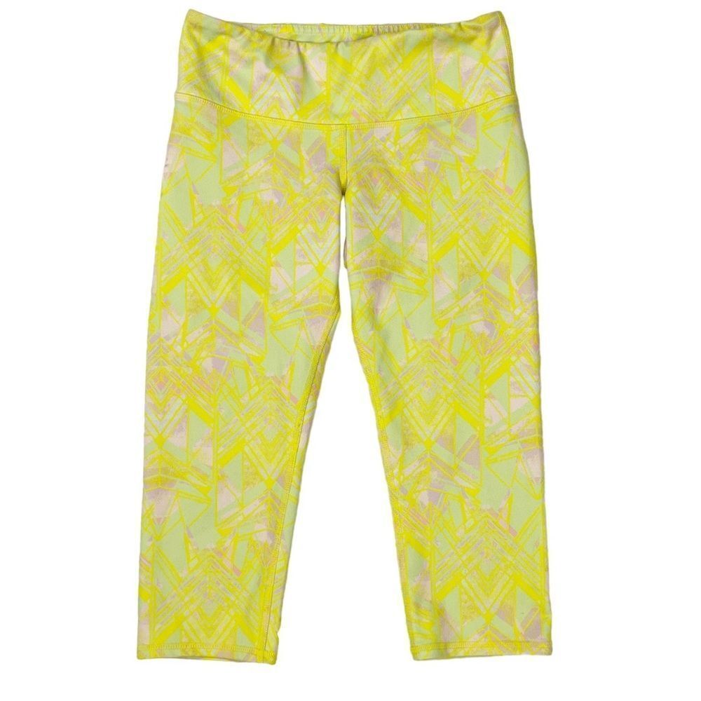 Alo Yoga Airbrush Capri Leggings Yellow Zest Indio Geometric Size XS